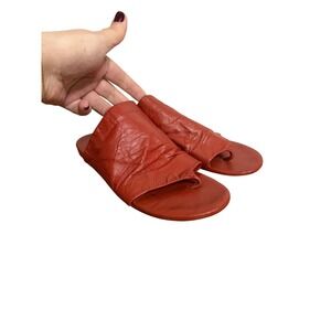 Marsel Red Leather Ruched Thong Slides Flat Sandals Womens